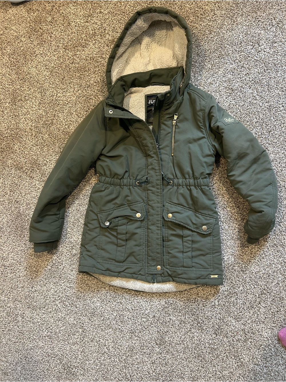 Justice Olive Green Hooded Puffer Parka